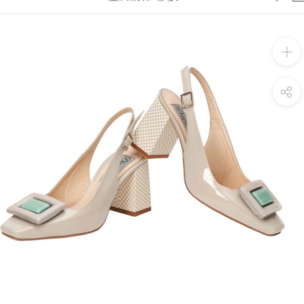 Diane B. Milano Beige Patent Leather Slingback Block Heel Checkerboard 37.5/7.5 - Picture 2 of 6